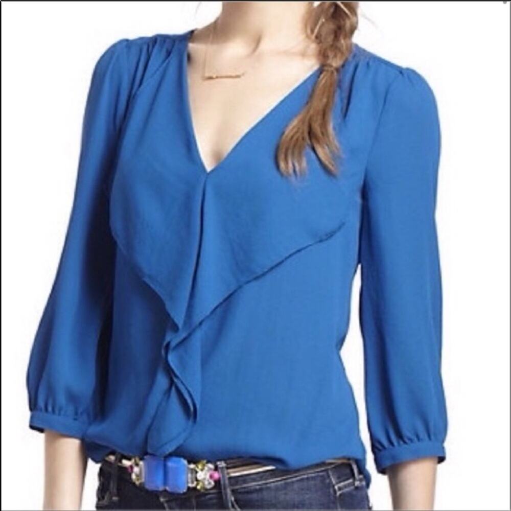 Anthropologie Maeve Royal Blue Ruffle Blouse